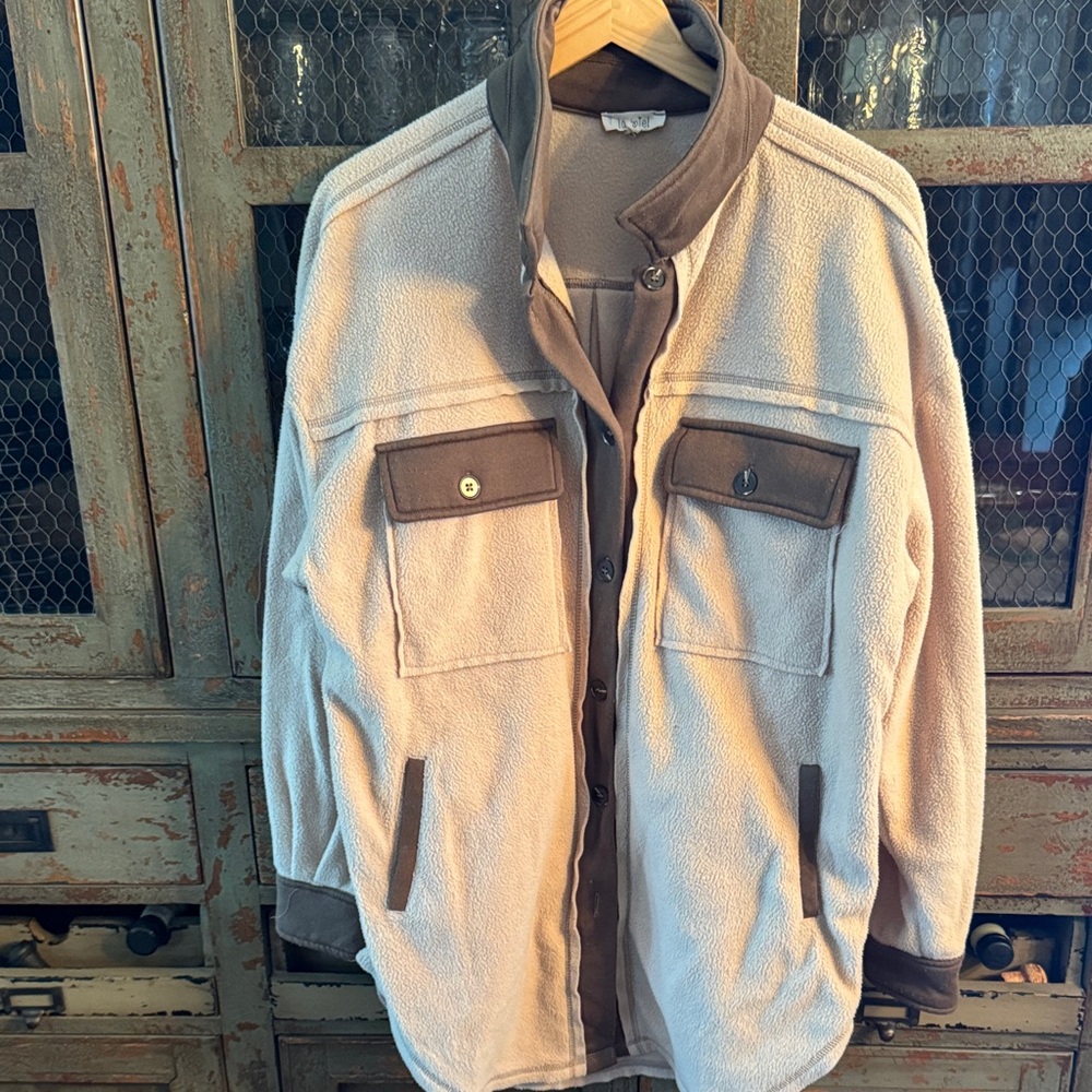 LA MIEL Cream and Brown Teddy Jacket